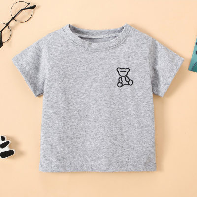 Baby Boy Bear Embroidery Pattern Short Sleeve T-Shirt