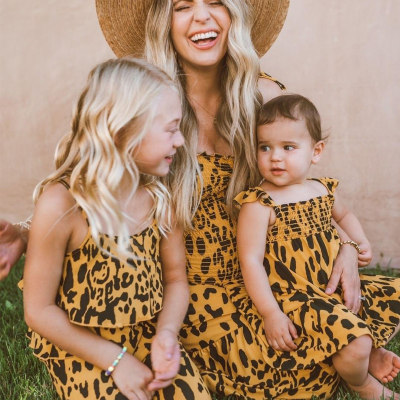 Causal Leopard Print Long Dress for Mom and Me