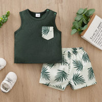 Costume à manches courtes pour enfants Été nouveau T-shirt en coton respirant vêtements pour enfants pour garçons et filles ensemble deux pièces coréen vêtements de style ins  vert