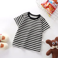 Camiseta de manga curta infantil de verão, algodão puro, meninos e meninas, camisa de fundo de bebê único  Preto