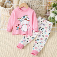 2-piece Toddler Girl Cat Pattern Printed Long Sleeve Top & Matching Pants  Multicolor