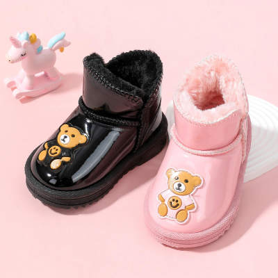 Toddler Girl Bear Pattern Fleece-lined Water-proof High-top Snow Boots