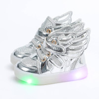 Toddler Girl LED Wings Style High-top Velcro Sneakers  Silver
