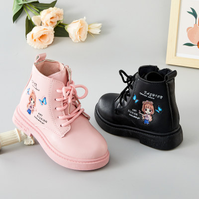 Kid Girl Solid Color Cartoon Pictures Zip-up Martin Boots