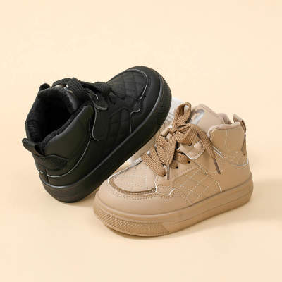 Kid Boy Solid Color Number Pattern Fleece-lined High-top Velcro Sneakers
