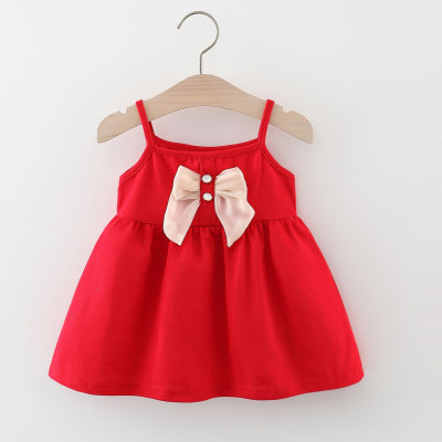 Baby Girl Solid Color Bowknot Decor Cami Dress