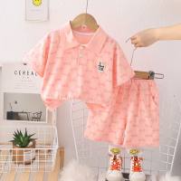 New summer style for small and medium children, comfortable and fashionable, full-printed diamond-shaped letter short-sleeved suit, fashionable boy summer short-sleeved suit  Pink