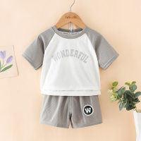 2-piece Toddler Boy Color-block Letter Printed Short Sleeve T-hirt & Matching Shorts  Gray