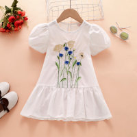 bibobi Girl Baby Puff Sleeve Floral Print Check Dress - Hibobi