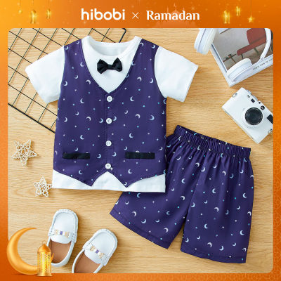 Toddler Boy's Ramadan Star And Moon printed Short-sleeved T-shirt and Shorts set