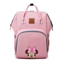 2020 New Cartoon Mummy Bag Mother and Baby Backpack Backpack Printed Mickey Multifunctional Large Capacity  Pink