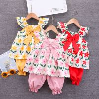 Girls' new summer suits, baby girls' fashionable short-sleeved clothes, children's Korean style shorts, short-sleeved two-piece suits  Pink