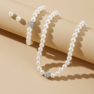 3 Pcs White Pearl Necklace Bracelet Earrings Jewelry Set