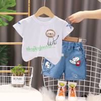 Boys summer short-sleeved suits for little kids and babies handsome sports suits 2024 new infant summer clothes Korean style  White