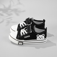 Kid Bear and Letter Embroidered Velcro Canvas Shoes  Black