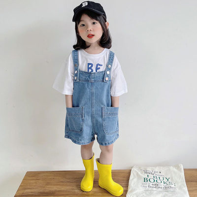 Children's clothing boys and girls denim overalls shorts summer loose
