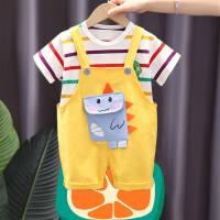 Yuzu Bear brand children's clothing children's suit boys and girls striped pocket dragon overalls design for young children breathable  Yellow