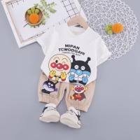 New style summer clothes for boys and girls, cartoon short-sleeved suits for 1 to 3 years old, summer baby clothes, handsome and fashionable  White