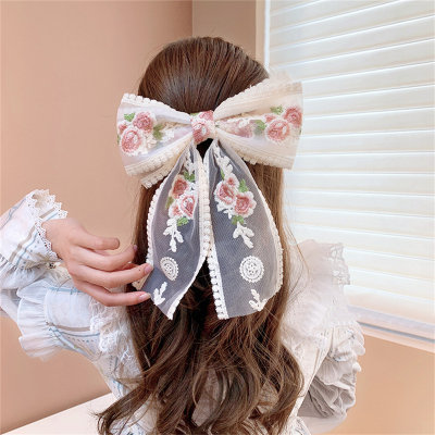 Girls' Floral Embroidered Bowknot Style Hairpin