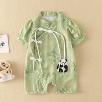 Baby jumpsuit, summer thin clothes, baby short-sleeved summer clothes, Chinese style outdoor crawling clothes, newborn Hanfu  Green