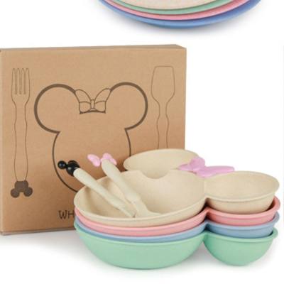 Ensemble de bols de dessin animé en paille de blé, vaisselle pour enfants, bol, fourchette, cuillère, assiette mignonne pour enfants de la maternelle