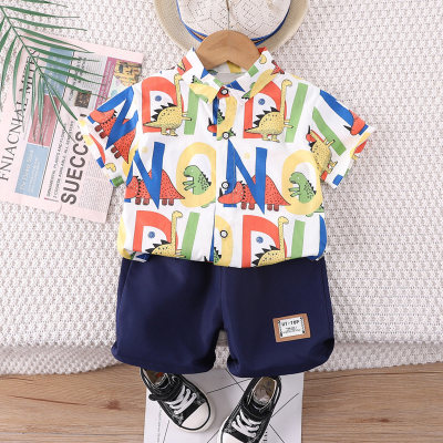 Children's letter shirt short-sleeved summer new style children's clothing small and medium-sized children's lapel cartoon casual shirt summer two-piece set