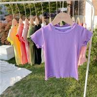 Camiseta de verano para niñas de estilo coreano de Color caramelo, ropa de verano sin mangas de encaje, camisetas versátiles con adornos de hongos para hermanas para niños  Púrpura