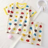Children's short-sleeved suit pure cotton girls summer clothes two-piece suit children's clothing boys baby T-shirt summer clothes  Yellow
