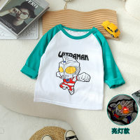 Ropa para niños Camiseta de manga larga Ultraman iluminada y atractiva para niños 2024 Otoño Nueva camisa de fondo para niños Top de algodón para hombres  Verde