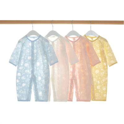 Macacão de bebê verão fino desossado manga comprida macacão recém-nascido ar condicionado roupas pijamas meninos e meninas bebê rastejando roupas macias