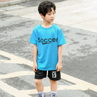 Summer new boys sports suits for middle and large children mesh short-sleeved two-piece suits boys breathable short-sleeved shorts jerseys  Blue