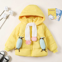 2-piece Toddler Girl Solid Color Hooded Cotton-padded Jacket & Fluffy Scarf  Yellow