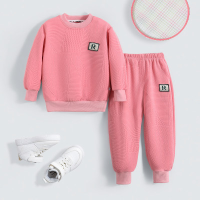 2-piece Toddler Boy Solid Color Letter Pattern Sweatshirt & Matching Pants