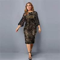 European and American spring and autumn hot-selling personality sequin design large size women's dress 10 colors 8 sizes  Gold-color