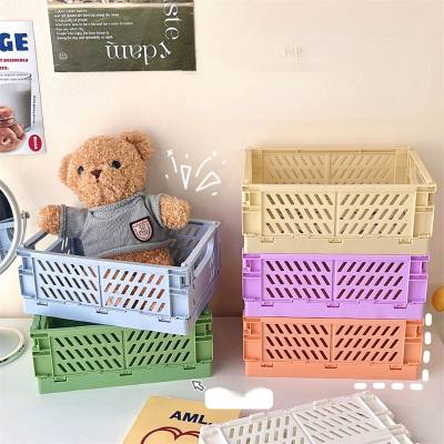 Simple ins foldable plastic storage box student desktop organizer tape stationery skin care product storage basket