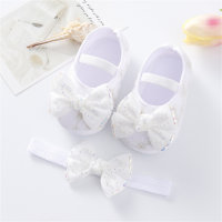 Chaussures à strass avec nœud pour bébé, ensemble bandeau, chaussures de princesse  blanc