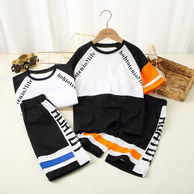Boy Summer Color-block Letter Stripes Sporty T-shirt & Shorts