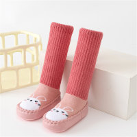 Baby Pure Cotton Color-block Cartoon Style Non-slip Socks  Hot Pink