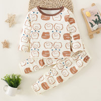 2-piece Toddler Boy Bear Pattern Printed Long Sleeve Top & Matching Pants  Coffee