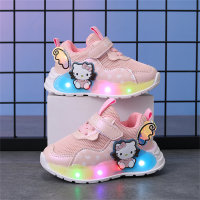 Children's cartoon cat luminous sports breathable running shoes mesh  Pink