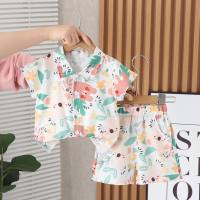Children's clothing children's short-sleeved suit beach clothes baby summer clothes two-piece suit boy summer shirt suit  Pink