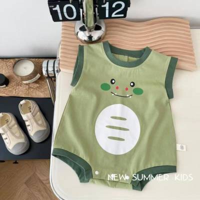 New summer baby sleeveless cartoon vest triangle climbing clothes 0-1 years old boys and girls baby dinosaur one-piece fart clothes