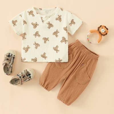 Toddler Boy Bear Pattern Short Sleeve T-shirt & Pants