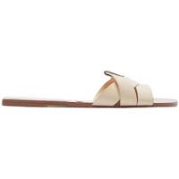 Large size flat bottom trendy indoor and outdoor one-piece slippers for women cross solid color fashionable sandals  Beige