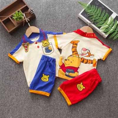 Children's clothing children's suit boys and girls children's Tigger cartoon bear lapel color matching short-sleeved shorts baby two-piece suit