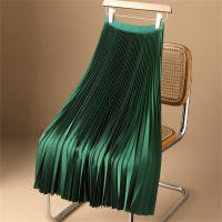 Satin pleated skirt plus size versatile skirt  Green