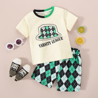 Toddler Boy Casual Plaid Fabric Blocking T-shirt & Shorts - Hibobi