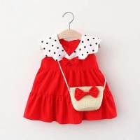 Abbigliamento per bambini ragazze estate nuovo vestito senza maniche a pois  Rosso