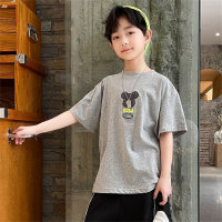Camiseta de manga corta de algodón para niño, camiseta de marca a la moda, top bonito de verano para niños que combina con todo, cuello redondo  gris
