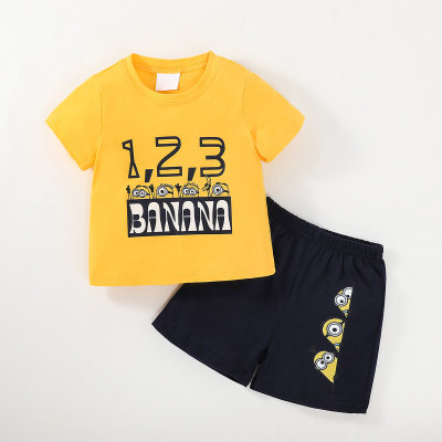 Minions × hibobi Boy Baby Printed Yellow Top Black Shorts Set